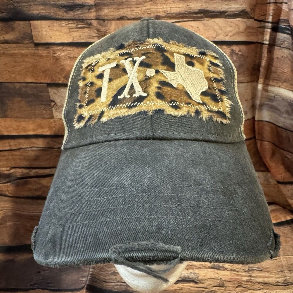 Texas Distressed Trucker Hat Adams Leopard Cheetah Print TX Patch Snapback Cap